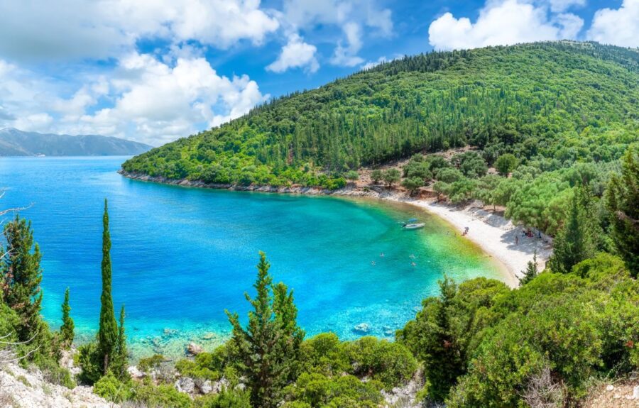 landscape with horgota beach on kefalonia, ionian island, greece